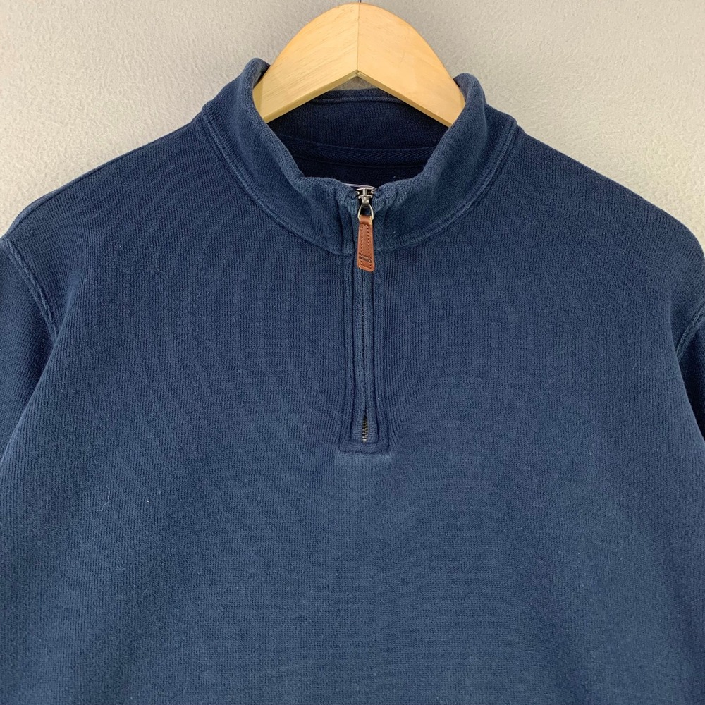 Lands' End 1/4 Zip Pullover Men L/T Navy Blue Casual Cotton Mock Neck‎ Sweater